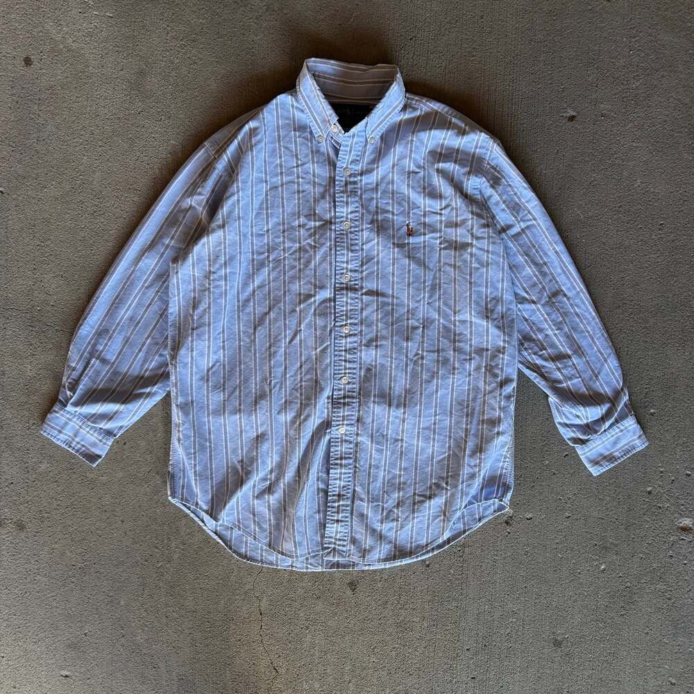 Polo Ralph Lauren Men's Classic Fit Blue Striped Long Sleeve Oxford Shirt XL